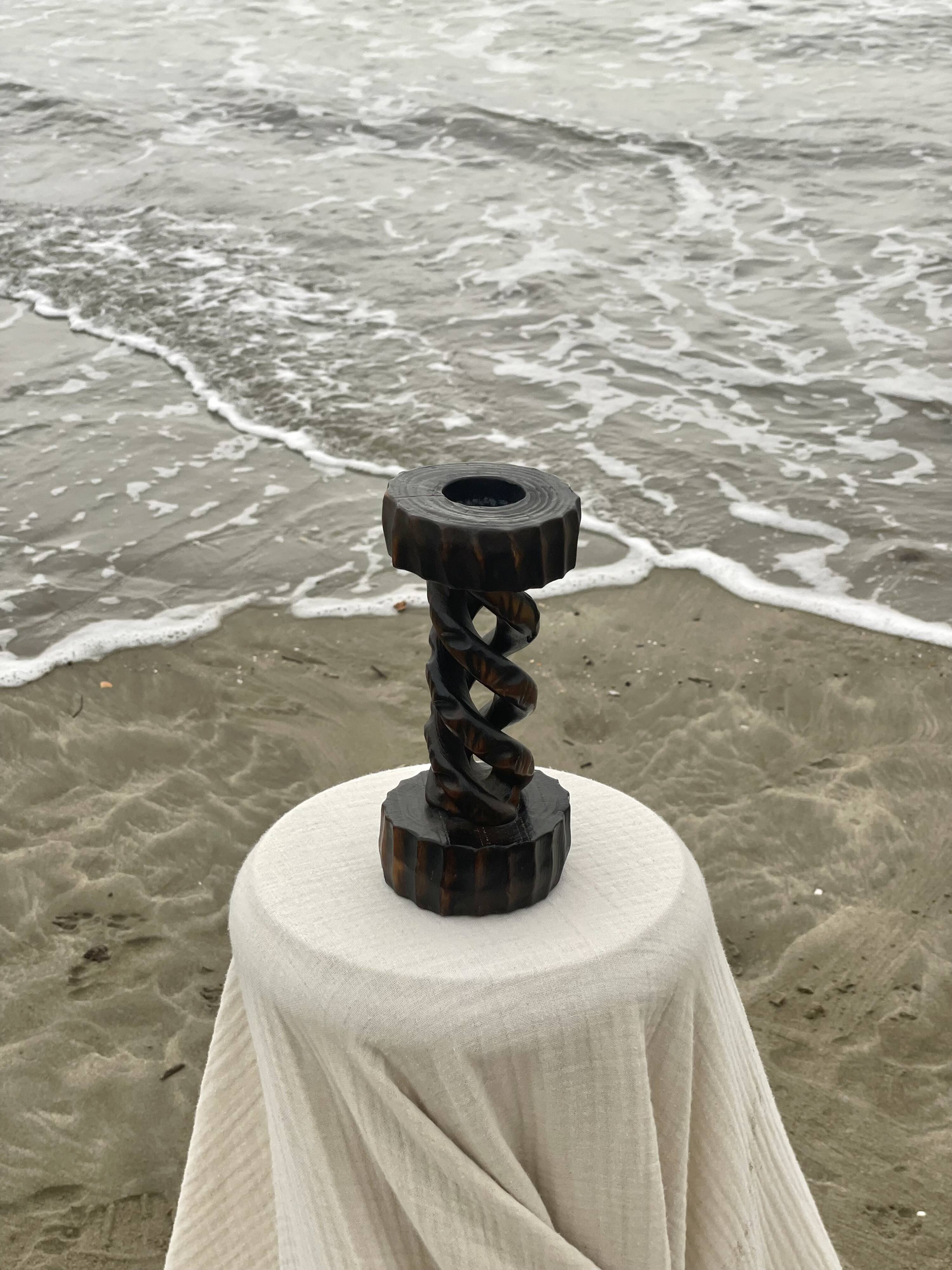 Twisted wooden candle holder