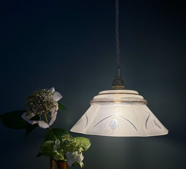 Suspension abat-jour vintage en verre dépoli