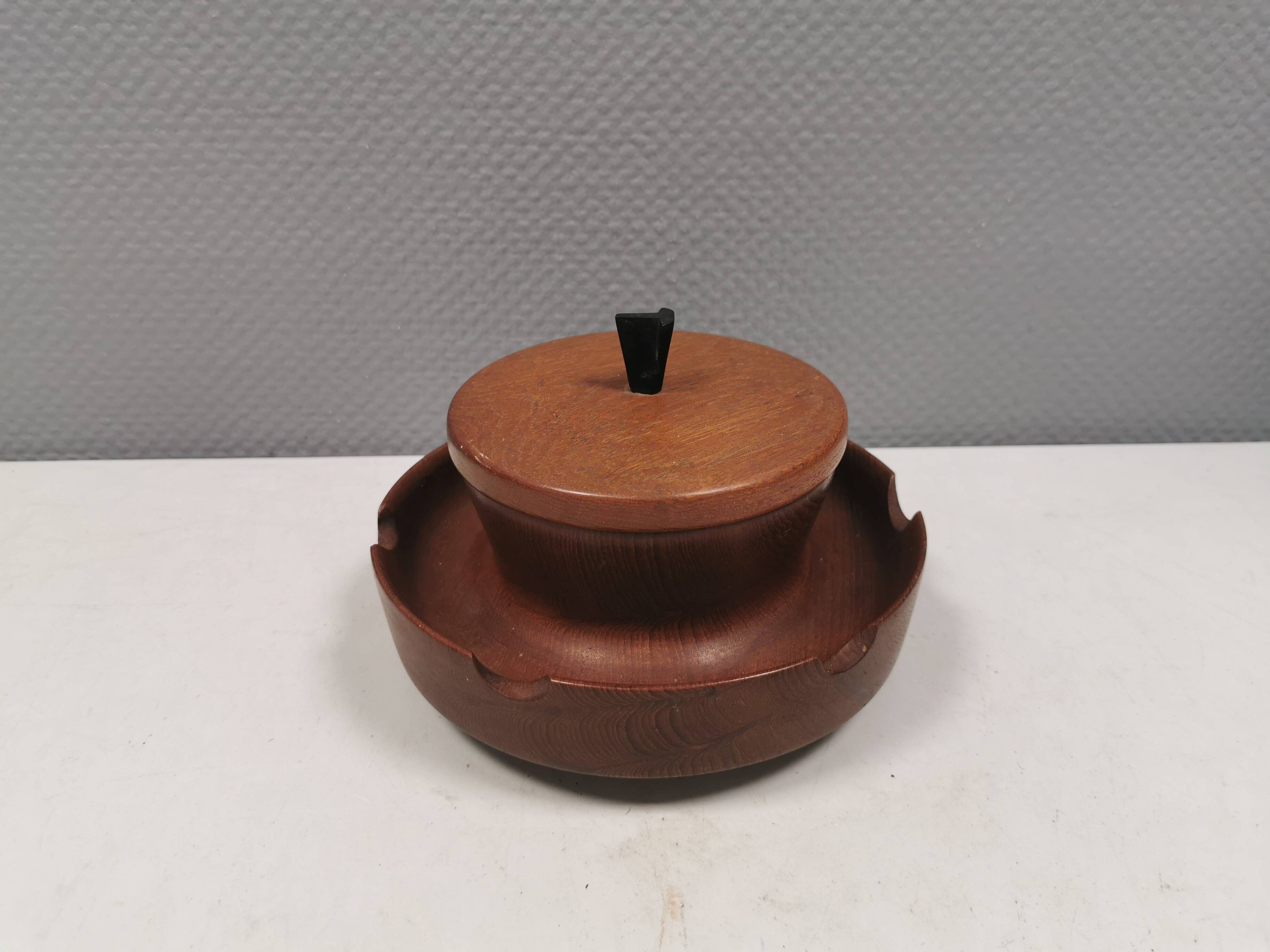 Wooden pipe holder with space to store tobacco in the middle Denmark 1960s