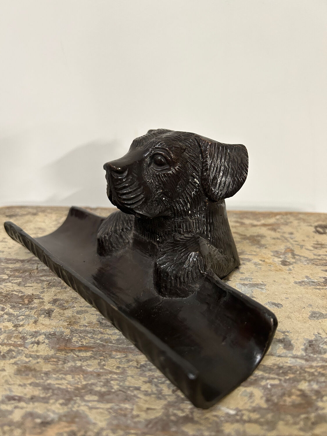 Old bronze pen holder, dog, vintage decoration, flea market XXth