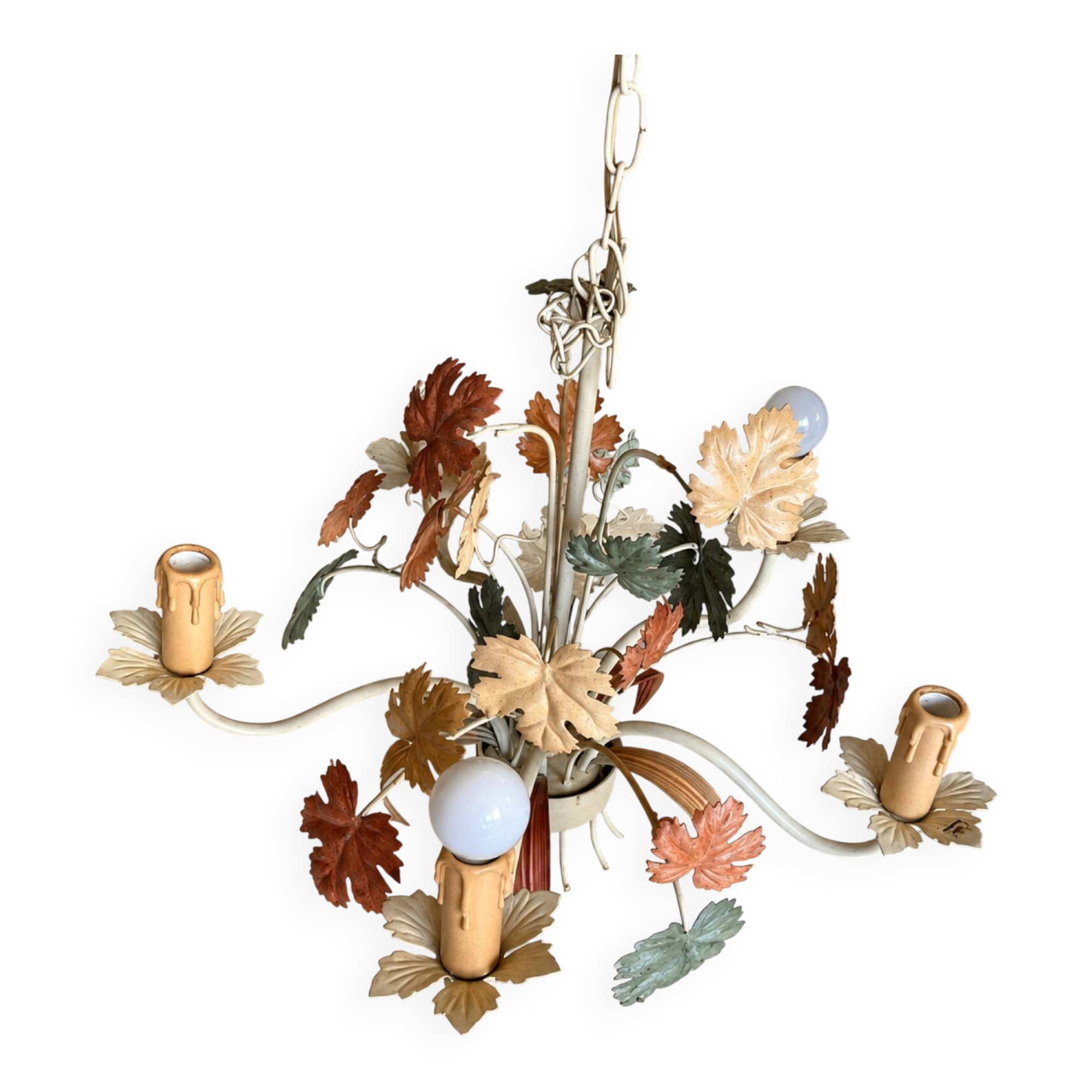 Lustre feuilles de vigne Hollywood Regency en métal laqué - 1970