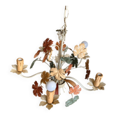 Lustrous Hollywood Regency metal lacquered vine leaf chandelier - 1970