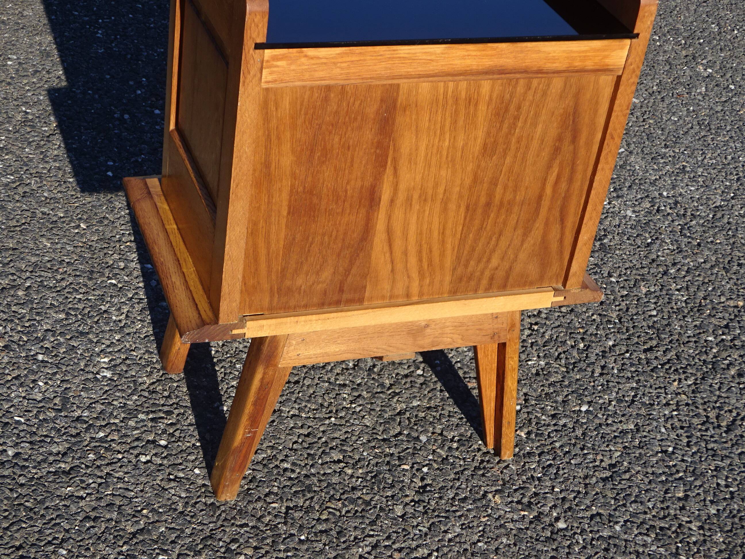 Vintage oak bedside table with splayed legs