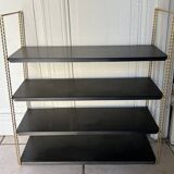 Double gold metal string shelves and black trays, vintage, 60s