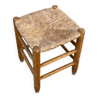 Tabouret en paille et bois