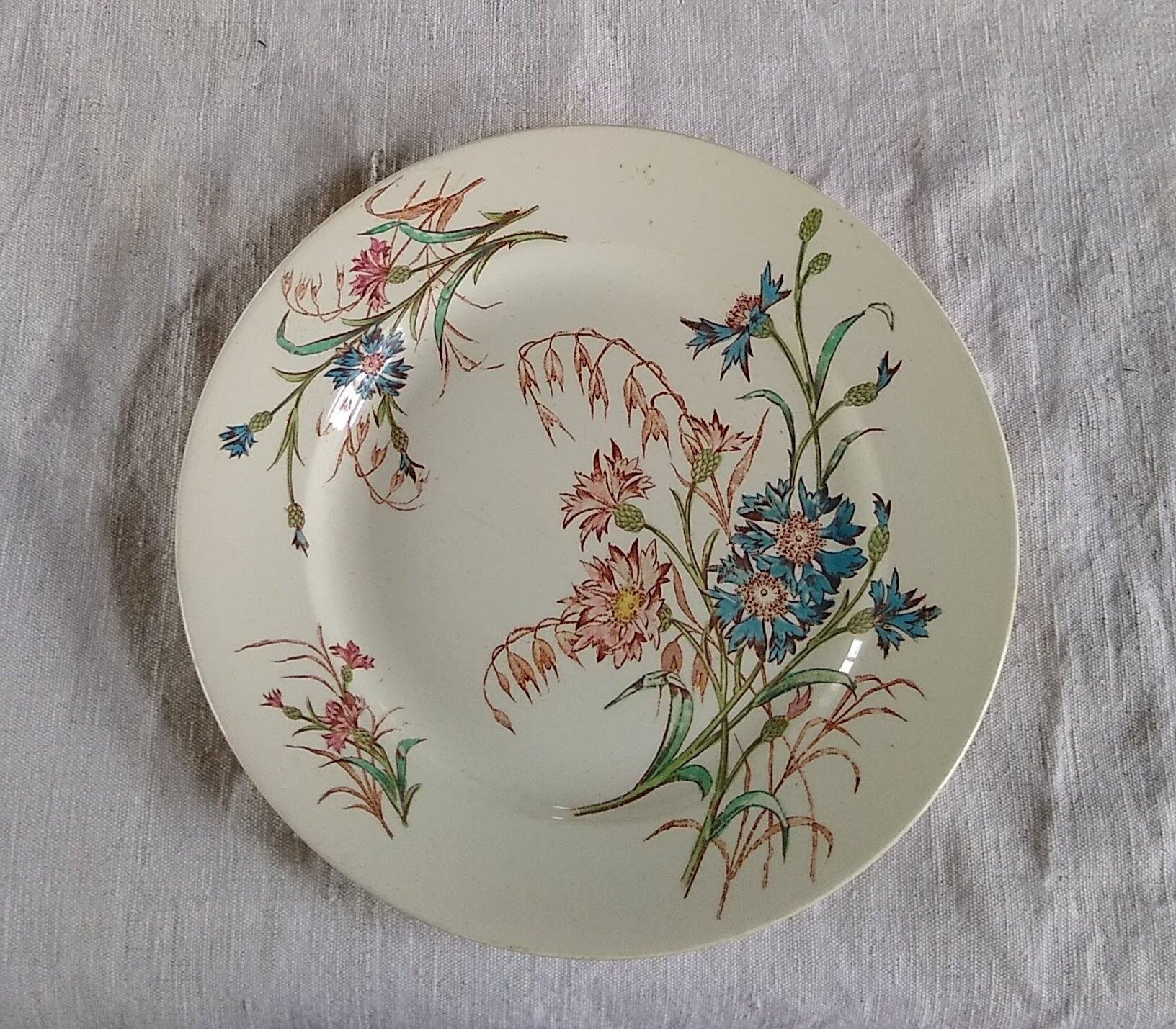 8 flat flowery plates country décor Lunéville Cornflower