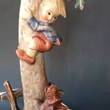 Goebel design Hummel ceramic lamp base with child on an apple tree, 1960s