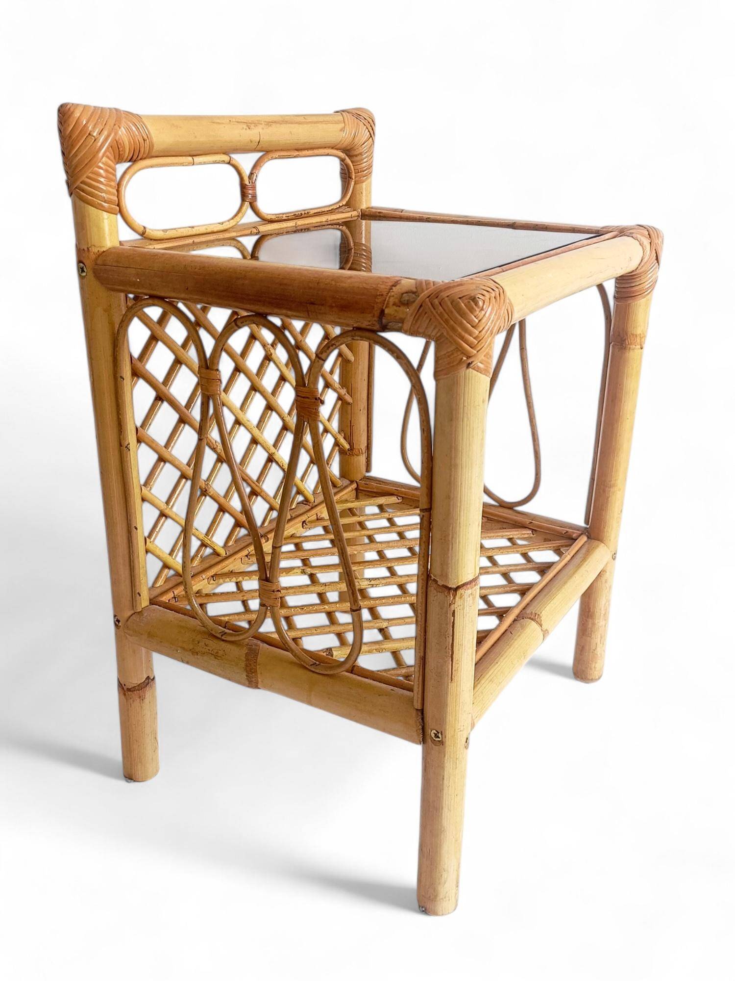 Mid-Century Bamboo and Rattan Nightstands, Spain, Hand-Crafted, 1970s