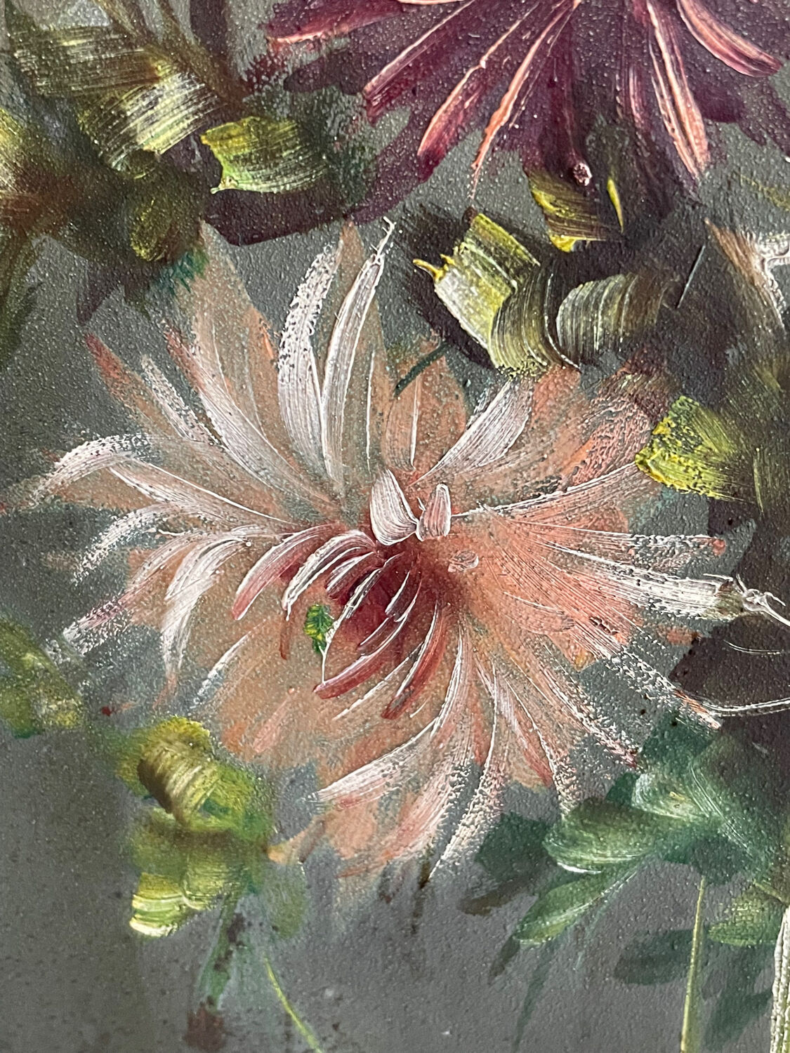 Old bamboo screen and painted sheet metal 82x60