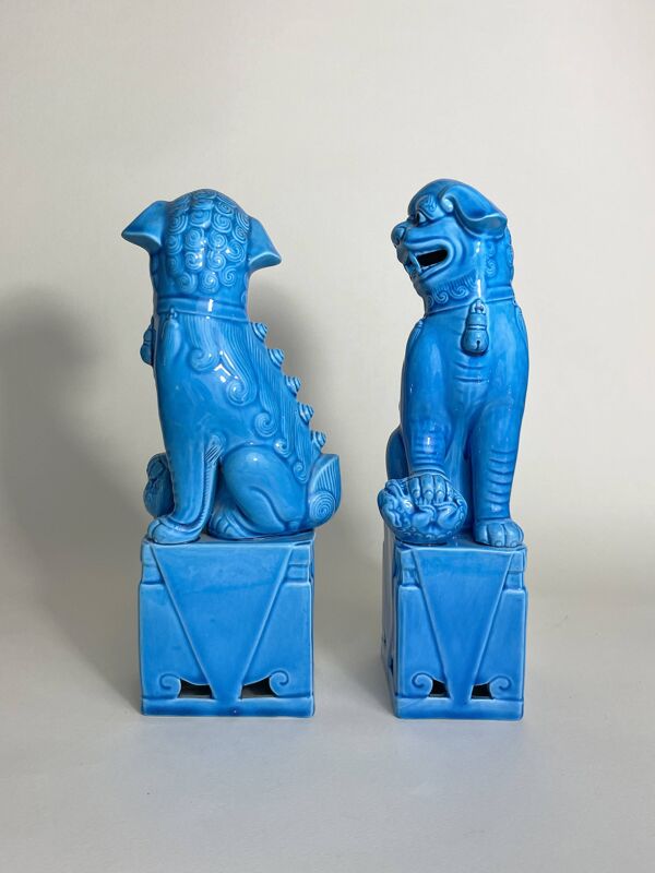 Paire de Statues Serre-Livres Chiens Fô