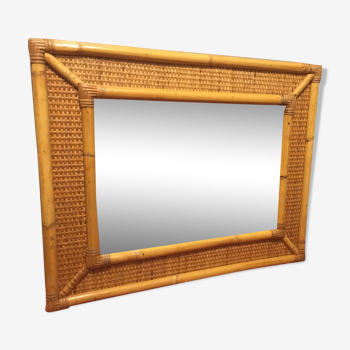 1970s mirror bamboo and rattan