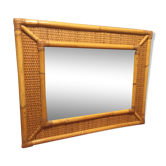 1970s mirror bamboo and rattan