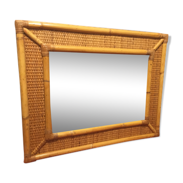 Miroir des années 1970 bambou et rotin