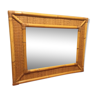 1970s mirror bamboo and rattan