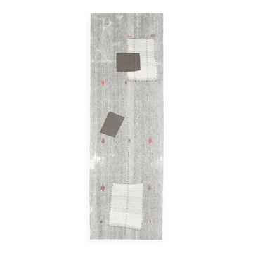 Tapis de couloir Oushak turc en laine et coton gris fait main, années 1970
