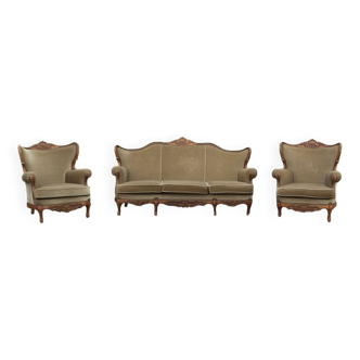 Velvet sofa and 2 armchairs