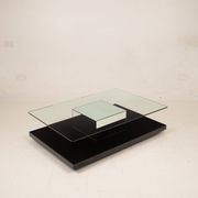 Cidue Mid Century Italian Black Lacquer, Mirror and Glass Coffee Table 1970