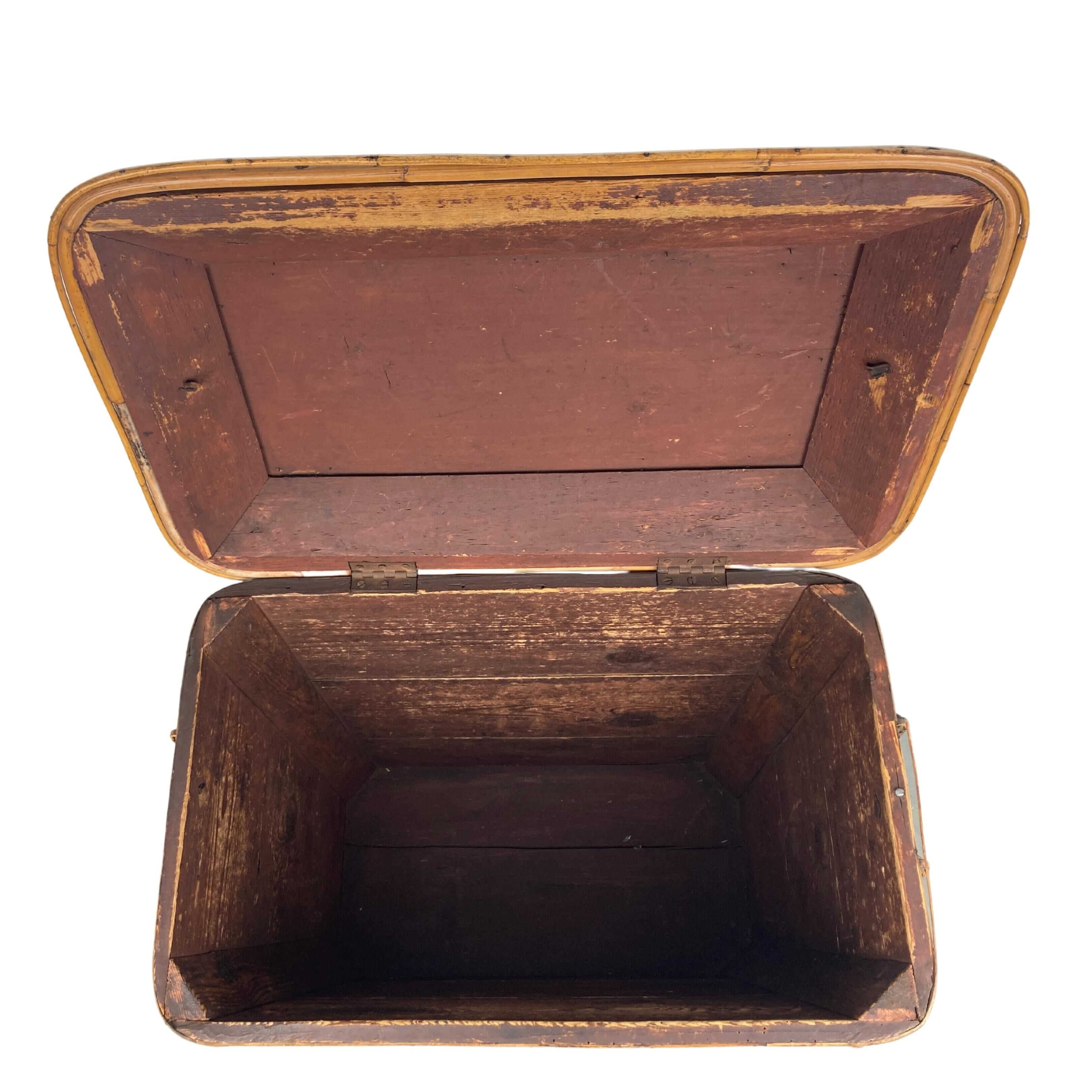 Vintage pencil split reed rattan bamboo wicker chest, 1930s-1950s