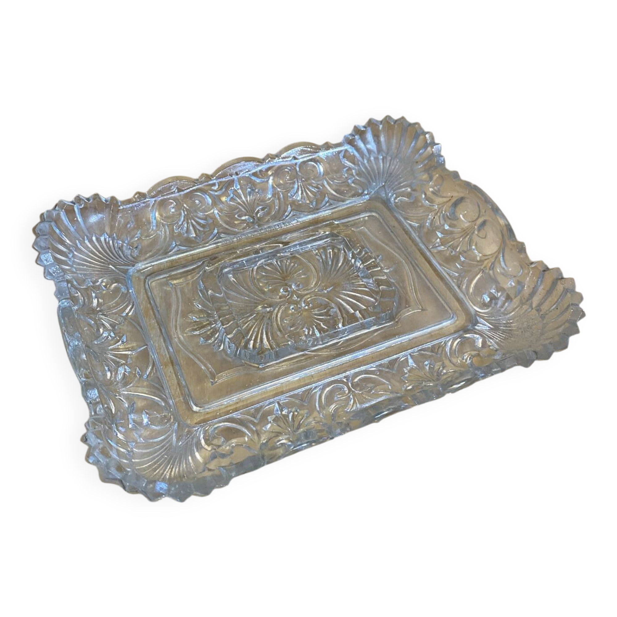 Vintage vallerysthal crystal moulded cut pocket ashtray #