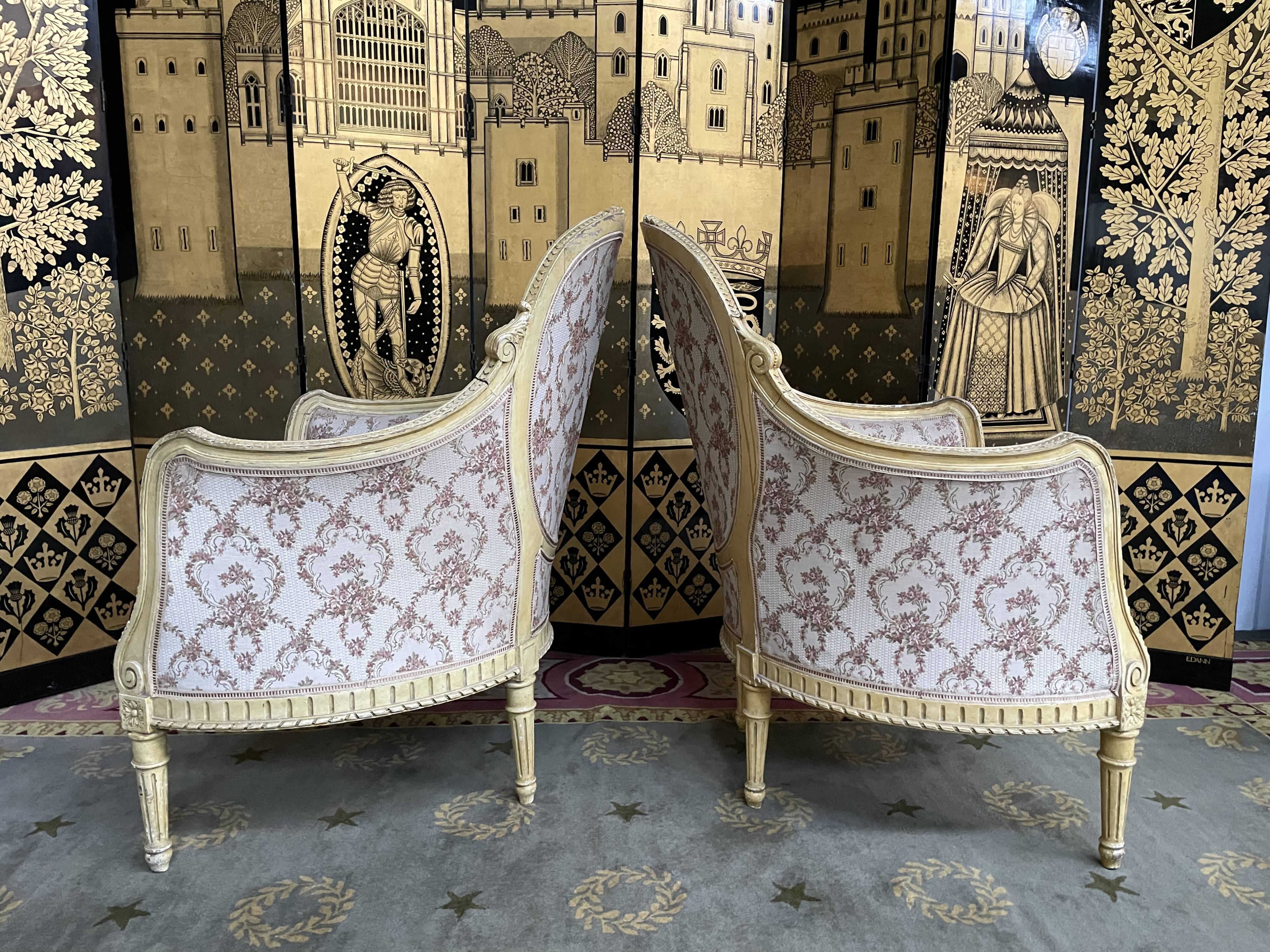 Pair of shepherdess armchairs in Louis XVI 1900 style