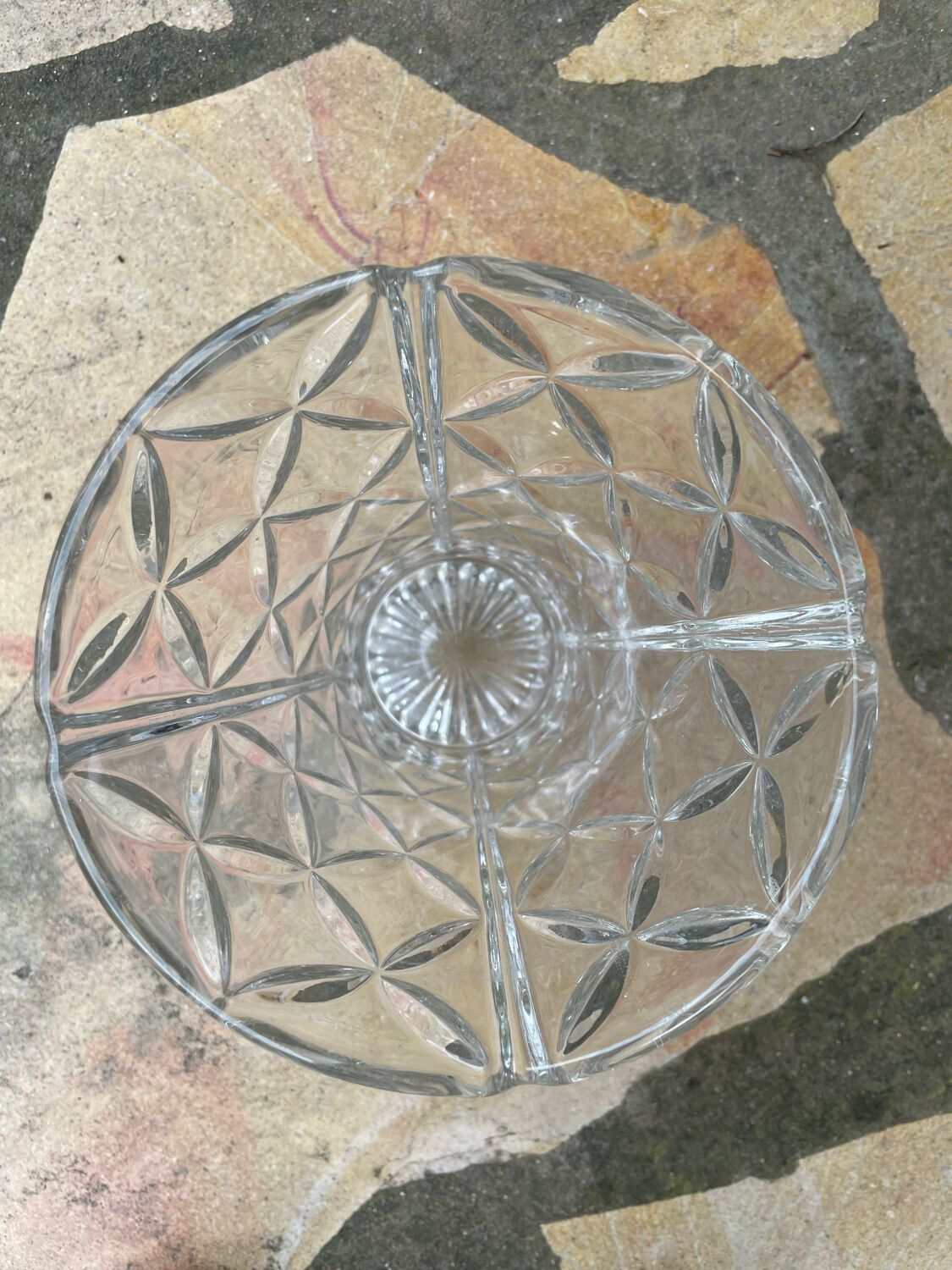 Vintage chiseled glass vase transparent glass