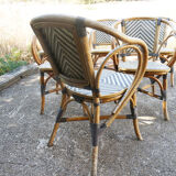 Ensemble de 6 fauteuils bistrot de terrasse en rotin type "parisienne".