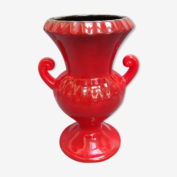 Very pretty red ceramic vase with black highlights with two handles