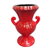 Vase rouge en céramique avec des reflets noirs à deux anses