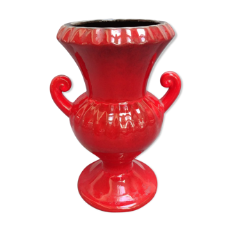 Very pretty red ceramic vase with black highlights with two handles