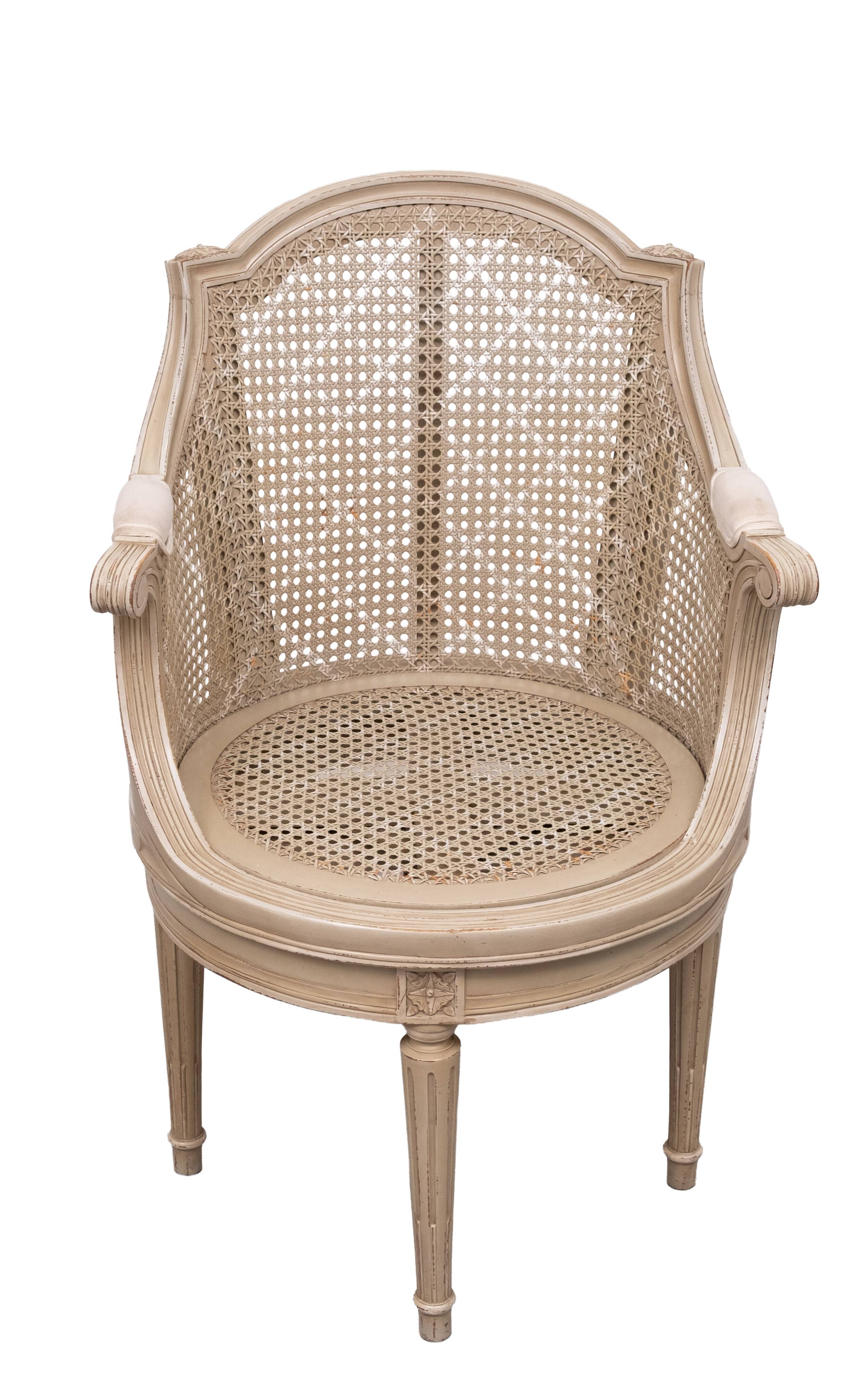 Louis XVI style barrel Cane Office desk chair rotatable