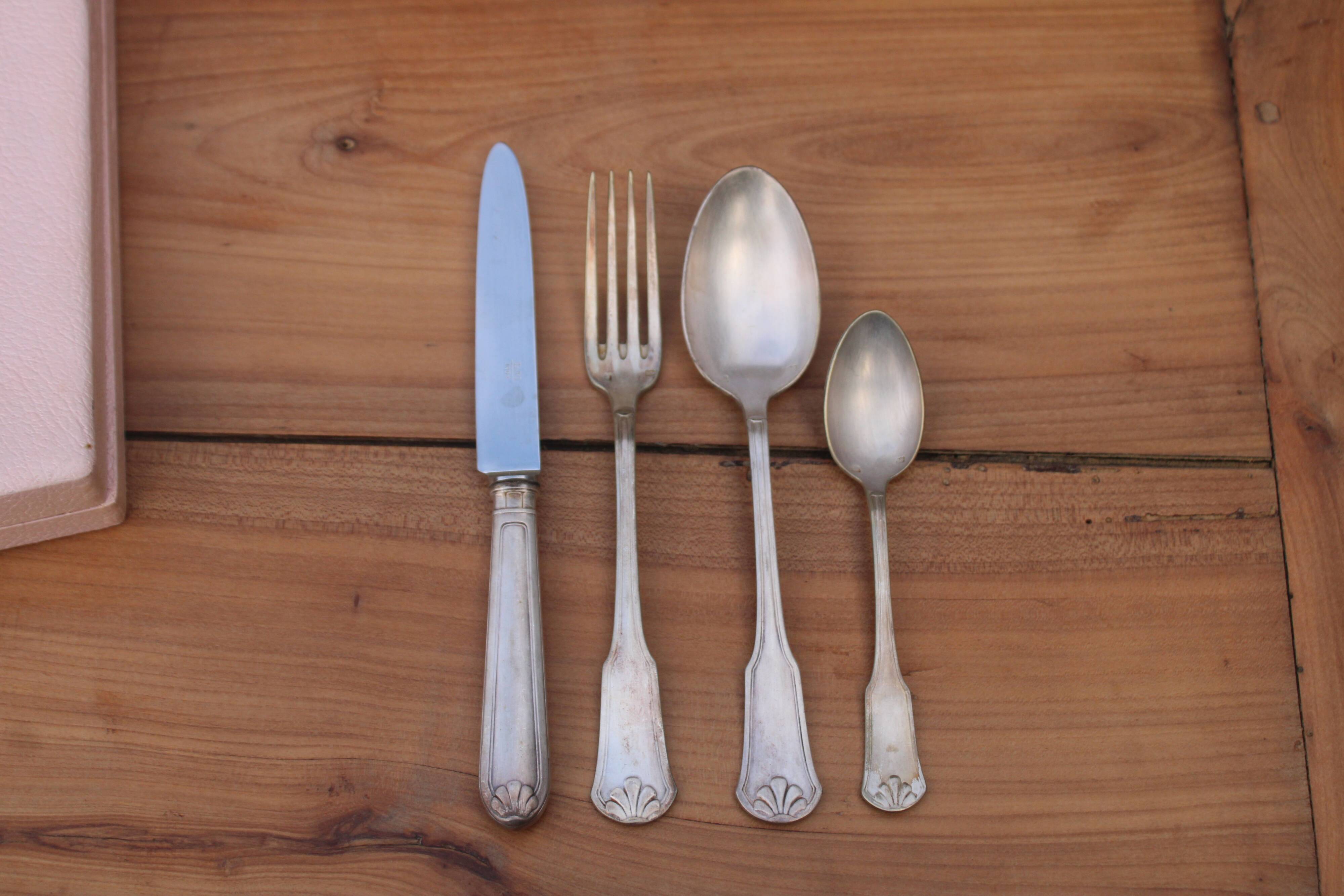 Vintage 4-piece silver-plated metal box set – shell motif – 18 g silver plating