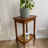 Small bedside table, nightstand, two-top ash plant stand with discreet drawer