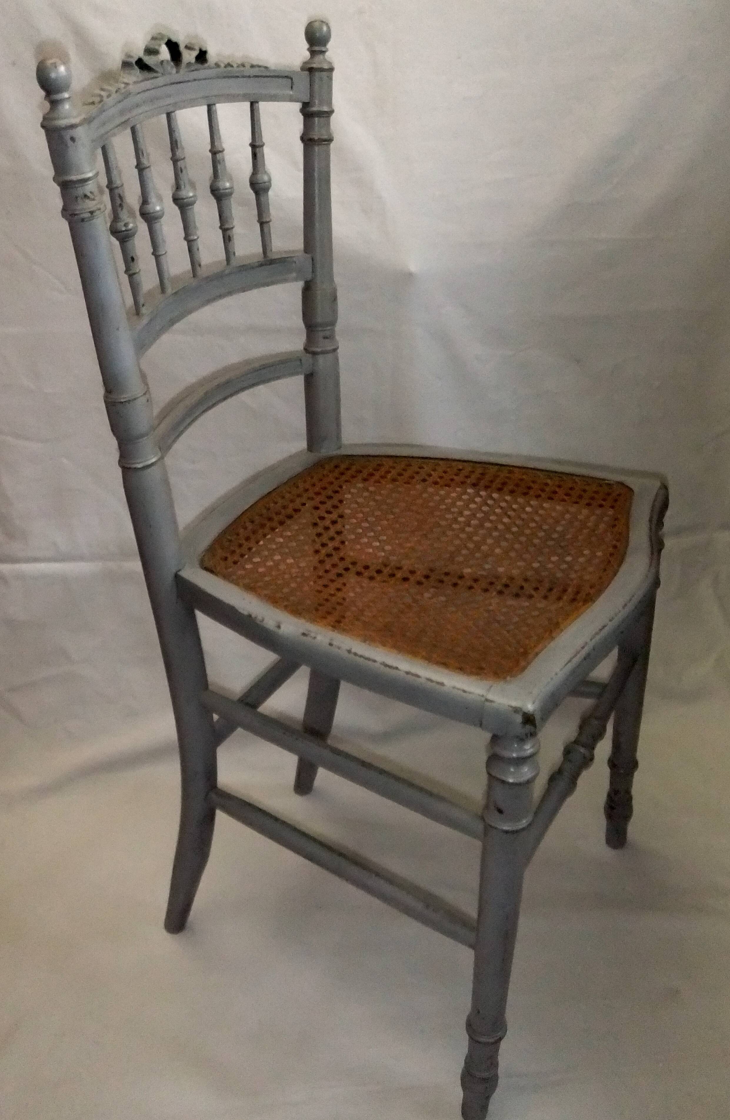 Antique Louis XVI style chair with pebble grey cane