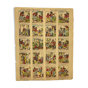 Image of epinal "the donkey, the dog, the rooster and the cat"