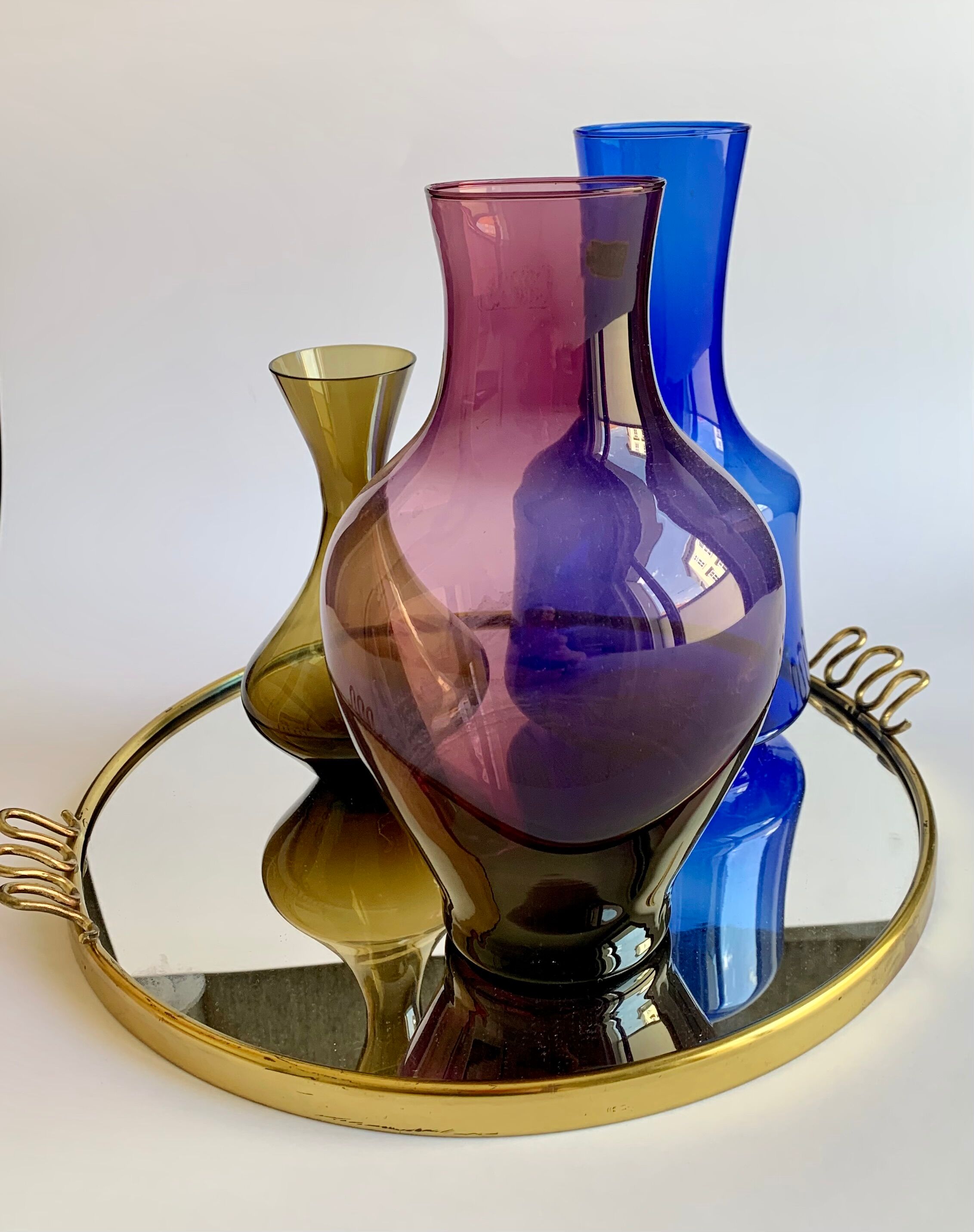 Midcentury Modern glass vases set of 3, Finland 1960s