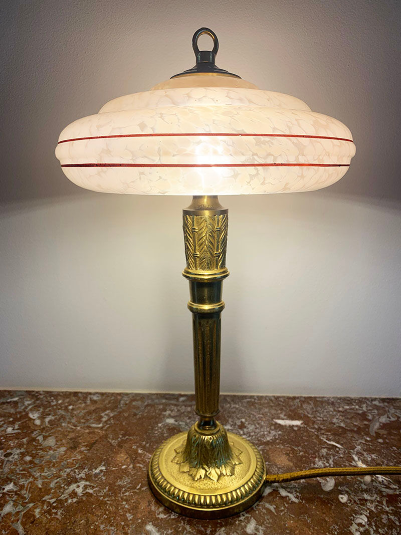 Glass and brass table lamp