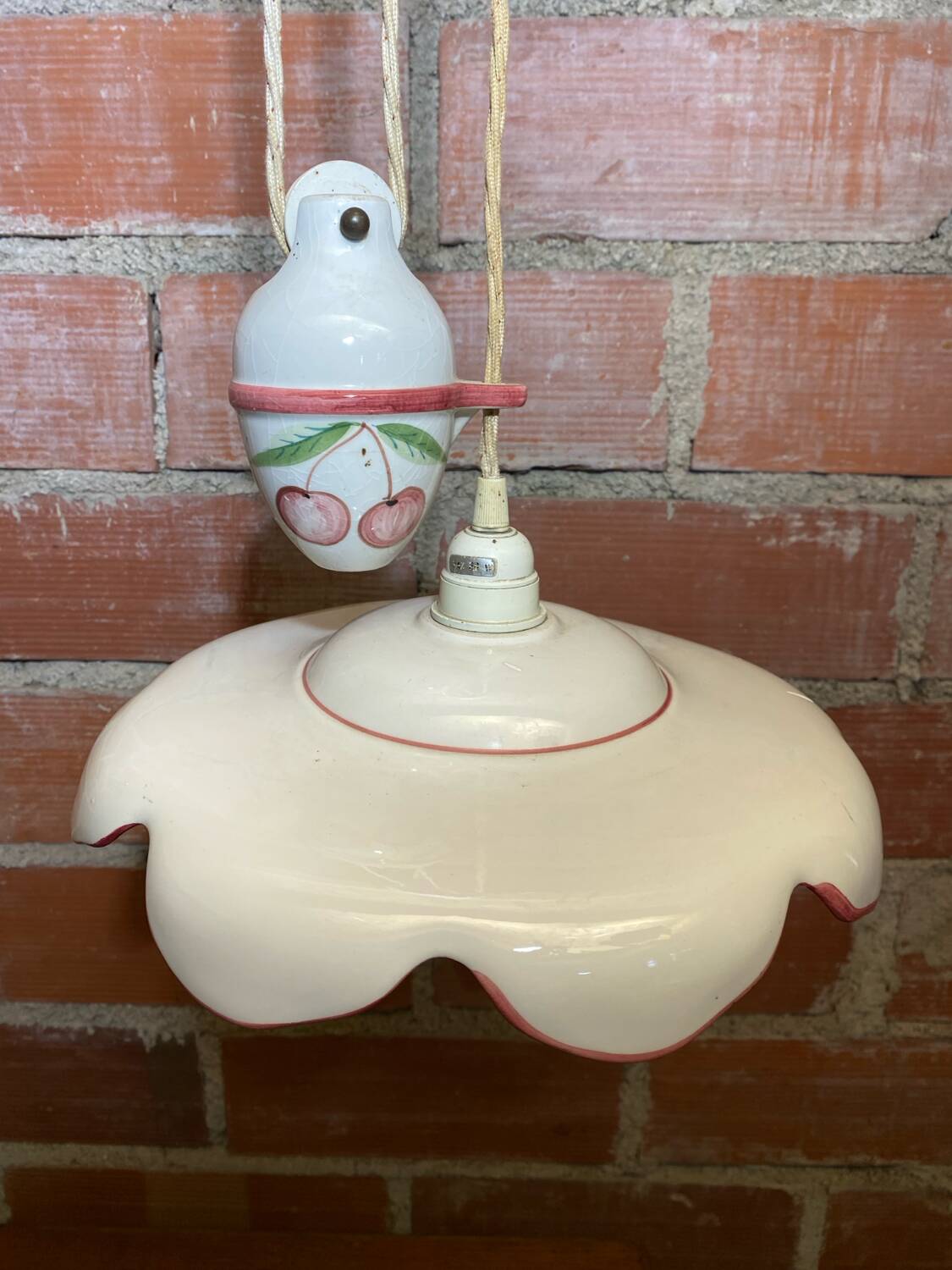 Antique Ceramic Up & Down Pendant Light with Vintage Flowers & Fruits Decor