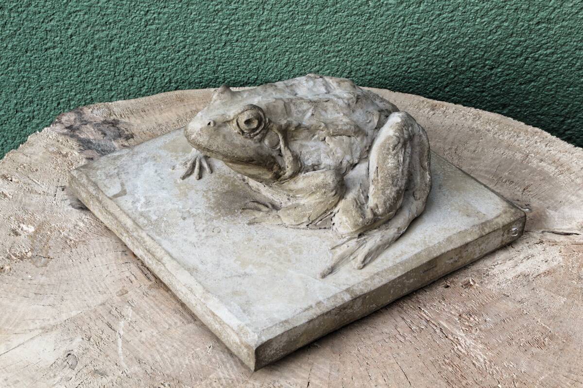 Cement frog, signed A. Picot