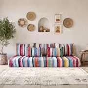 Multicoloured bohemian floor cushion – Handwoven striped recycled cotton