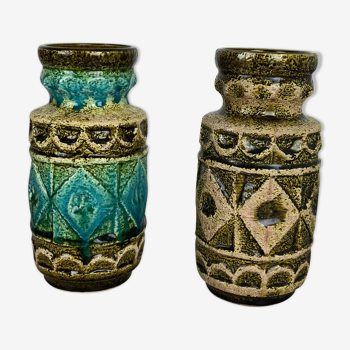 Set of 2 Multi-Color Op Art Pottery Floor Vase by Bay Ceramics, Germany, 1960s