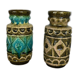 Set of 2 Multi-Color Op Art Pottery Floor Vase by Bay Ceramics, Germany, 1960s