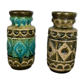 Set of 2 Multi-Color Op Art Pottery Floor Vase by Bay Ceramics, Germany, 1960s