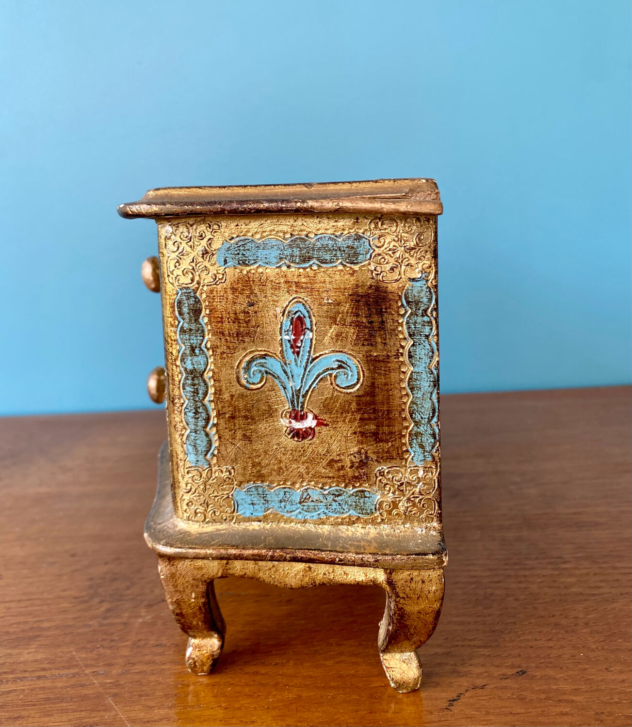 Antique wooden jewelry box Venetian style.