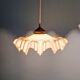 Art Deco trio of suspensions in coloured frilled opaline, 1920-30.