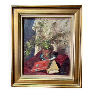 20th century still life painting with books