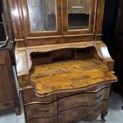 Venetian style Louis XV scriban secretary in marquetry walnut.
