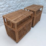 Paire de buffets en rotin vintage (Buri ) sur roulettes