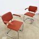Pair of Marcel Breuer B64 Knoll armchairs in coral fabric