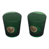 Set of 2 whisky glasses, aperitif, dubonnet, green glass, gold medalist in front, collector