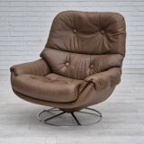 1970s, Scandinavian swivel chair, original condition, brown furniture leather.